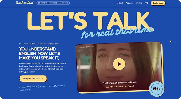 Landing page Teacher Deni: aulas de conversação em inglês
